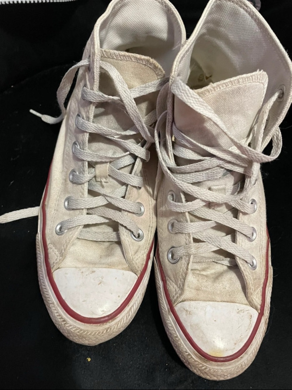 Converse High-Top Sneakers in Cream with Red Stripe
